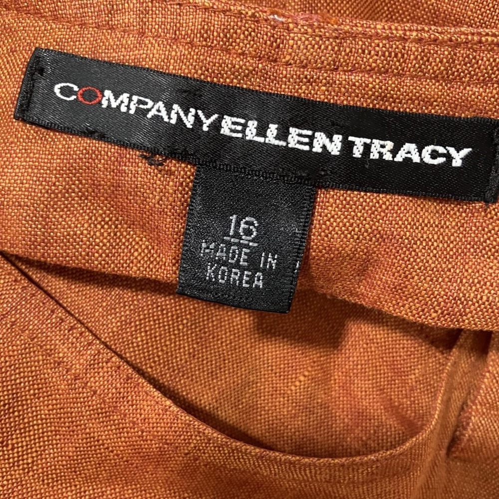 Company Ellen Tracy Linen Button Front Midi Skirt Orange Rust Womens Size 16 - Picture 12 of 16